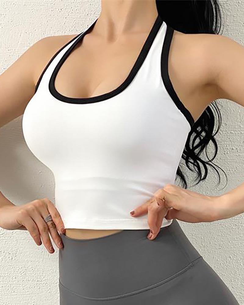 

Colorblock Halter Skinny Sports Top, White