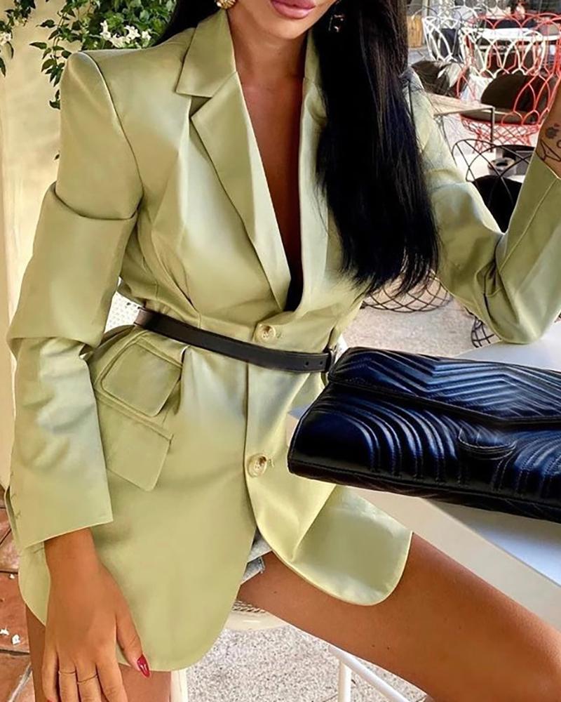 

Buttoned Pocket Design Casual Blazer Coat, Green