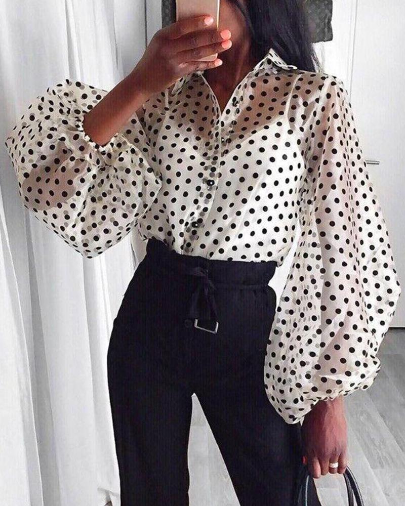polka dot balloon sleeve top
