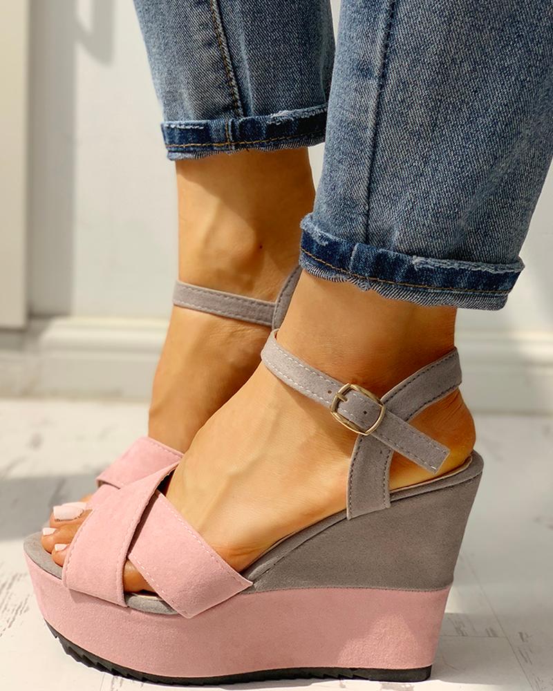

Colorblock Platform Wedge Sandals, Pink