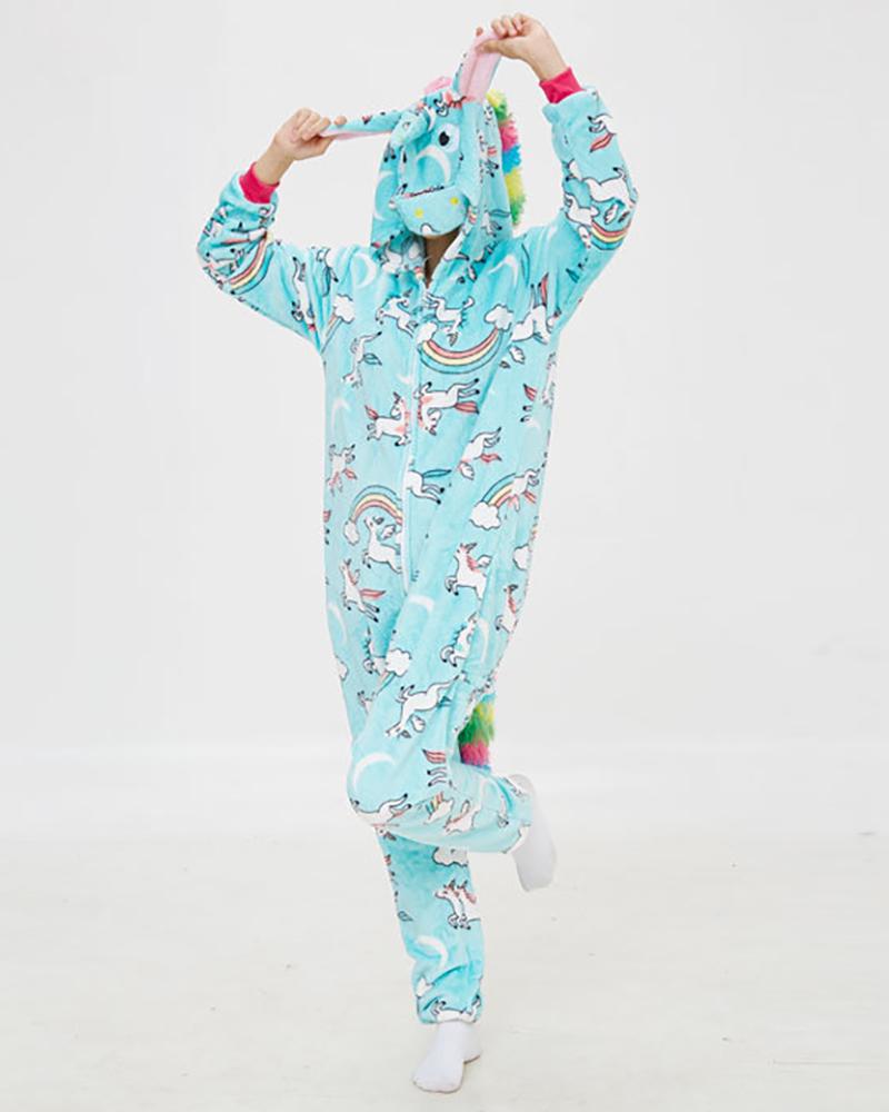 

Unicorn Zipper Front Hooded Cotton Onesie, Blue