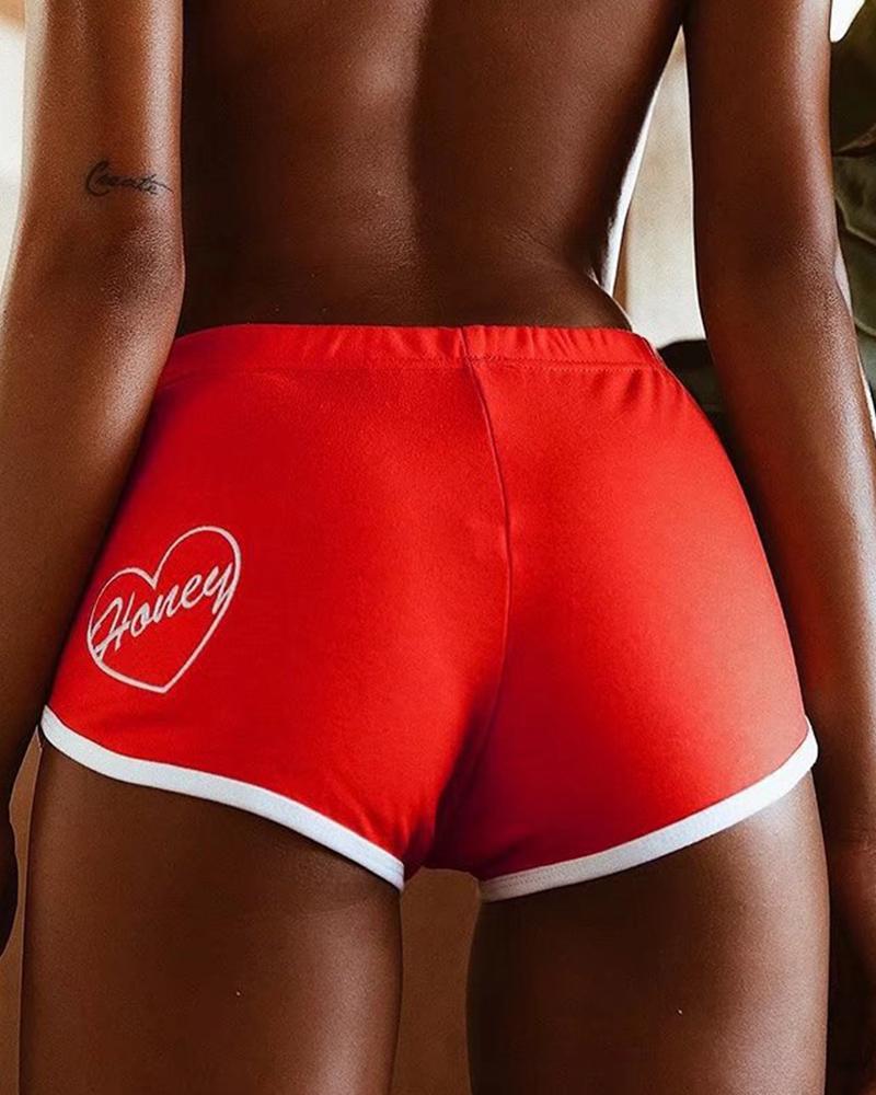 

Letter Print Skinny Shorts, Red