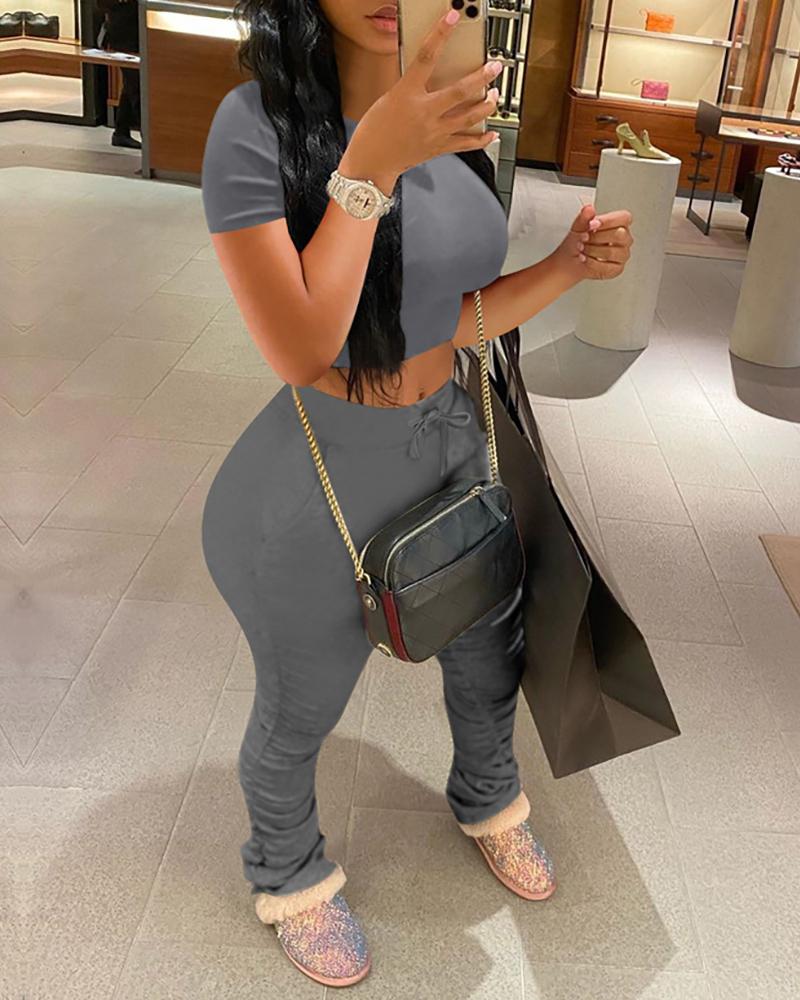 

Solid Sporty Top & Pant Set, Gray