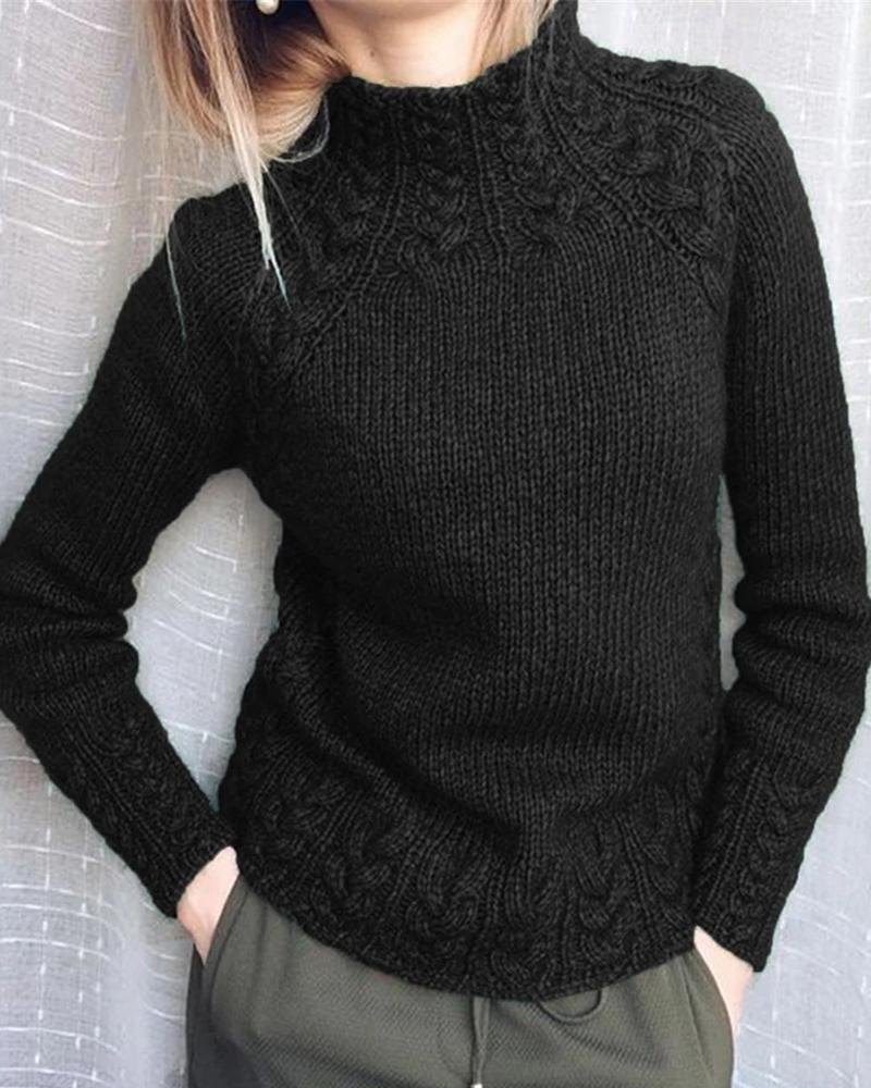 

Braided Long Sleeve Sweater, Black