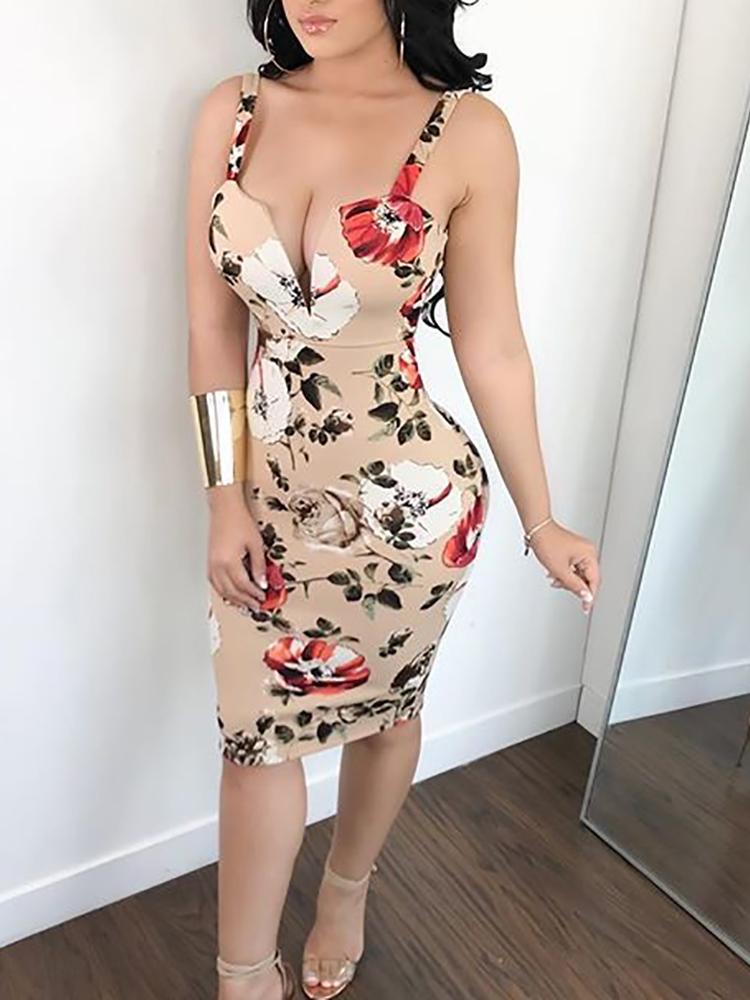 

Deep V Floral Print Backless Slip Dress, Multicolor