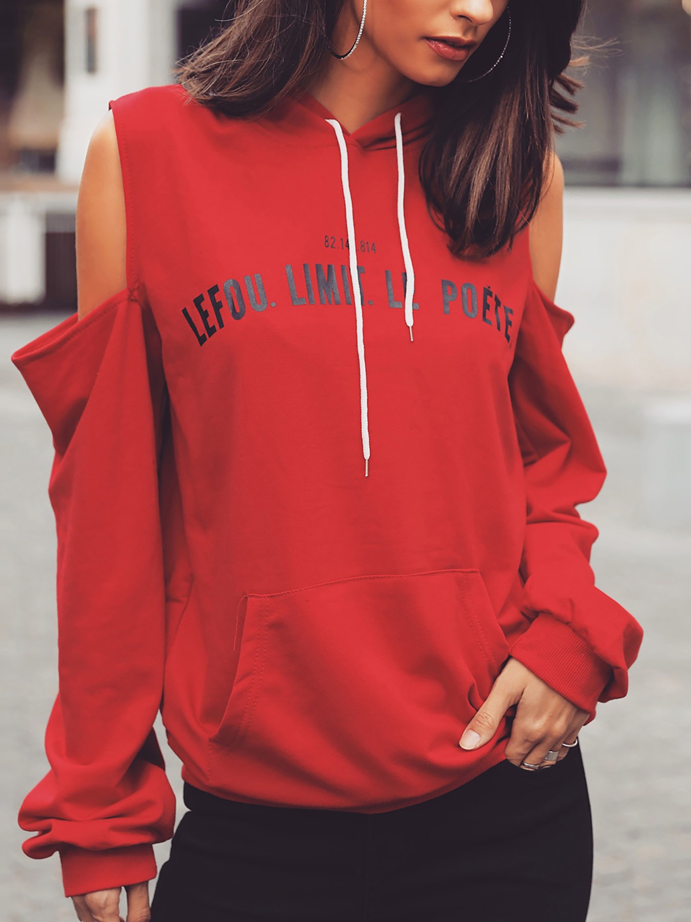 cold shoulder hooded sweatshirt