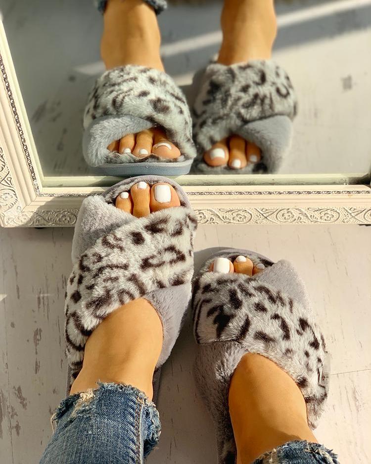 fur criss cross slippers