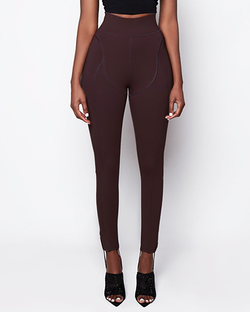 

High Waist Plain Skinny Pants, Brown