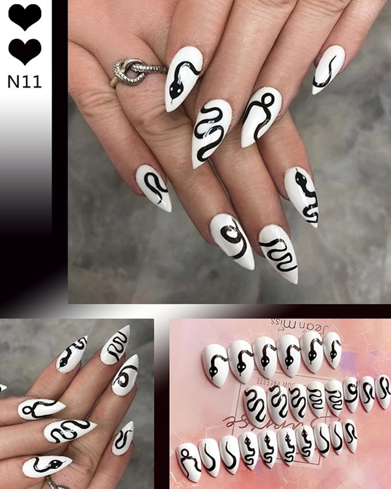 

Snakeskin & Flame & Graphic False Nail & 1PCS Nail Glue, White