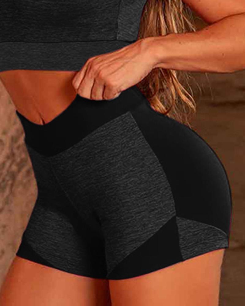 

Colorblock Skinny High Elastic High Waist Shorts, Black