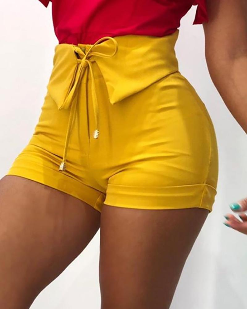 

Drawstring High Waist Casual Shorts, Yellow