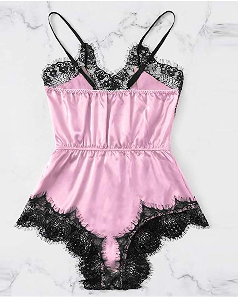 

Spaghetti Strap Lace Trim Sleepwear, Pink