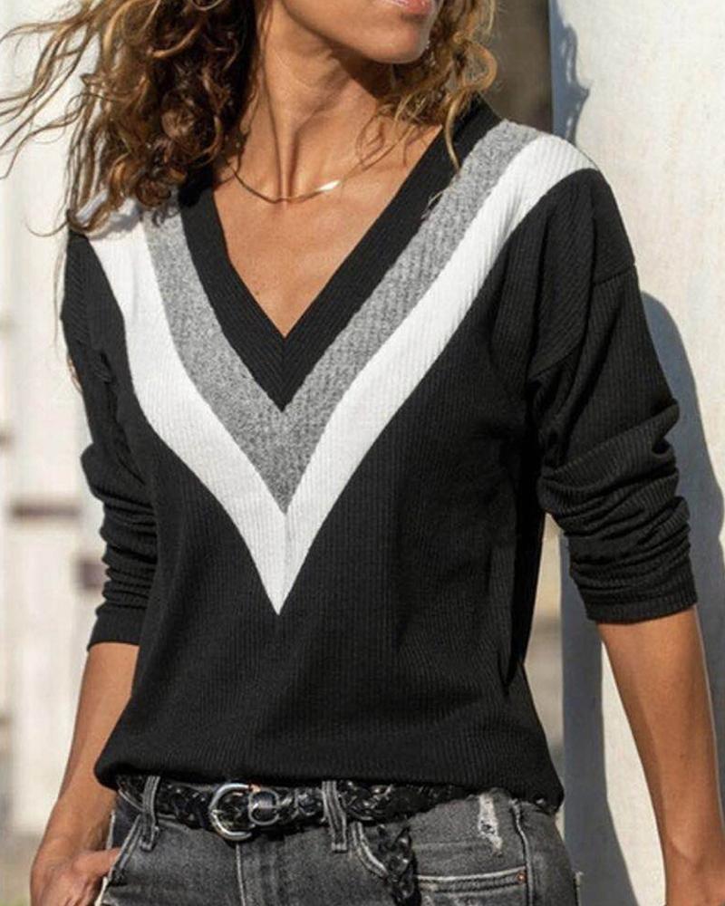 

Striped Colorblock Long Sleeve Sweater, Black