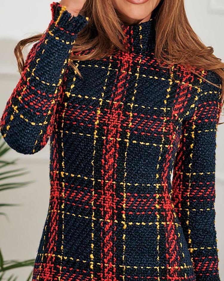 long sleeve frayed hem tweed dress