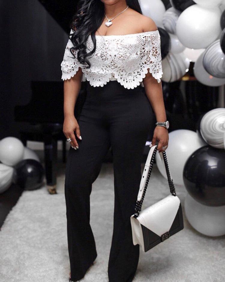 off the shoulder lace jumpsuit