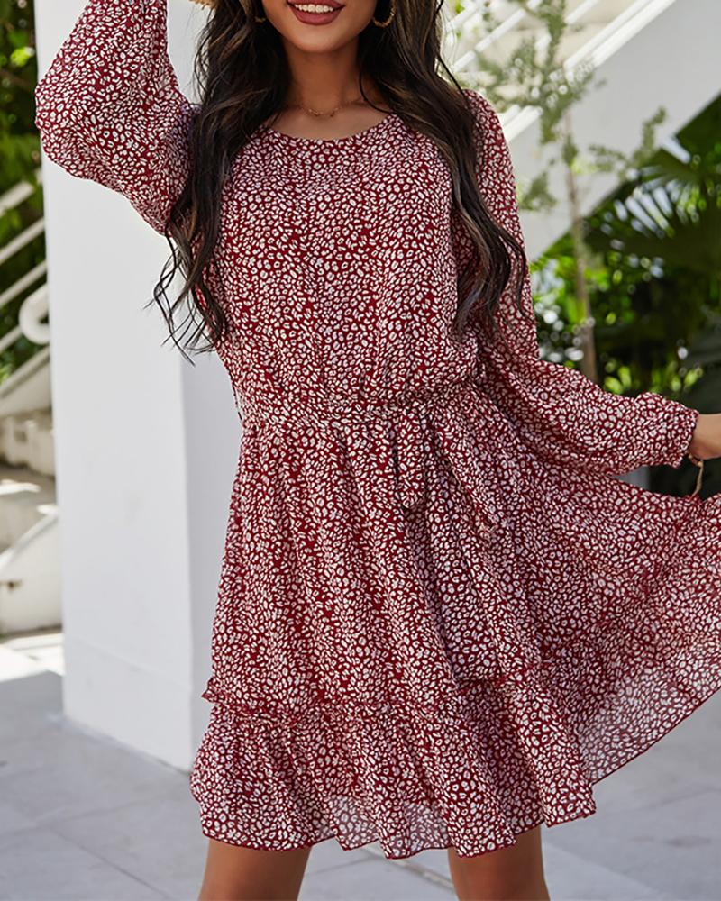

Ditsy Floral Print Frill Hem Casual Women Dress, Red