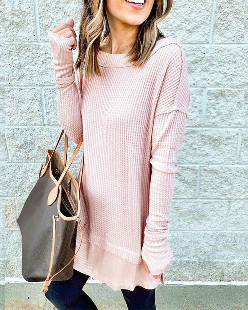 

Slit Long Sleeve Casual Dress, Pink