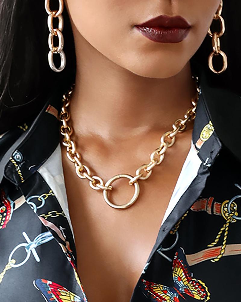 

O-Ring Simple Chain Necklace, Gold