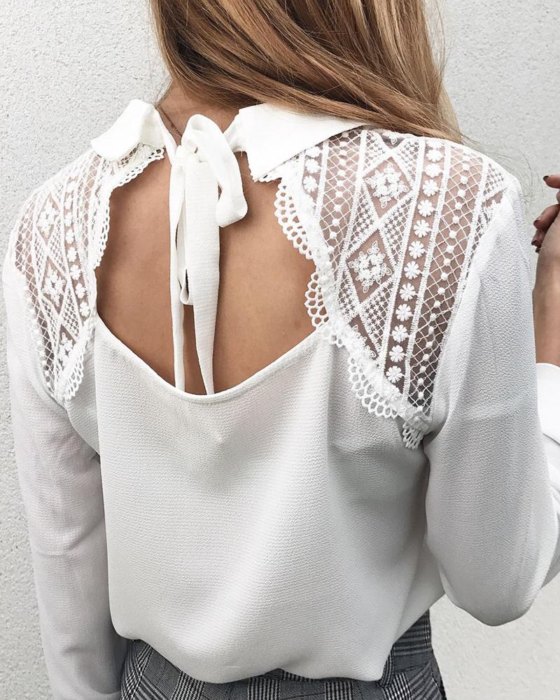 

Lace Tied Detail Backless Buttoned Long Sleeve Shirt, White