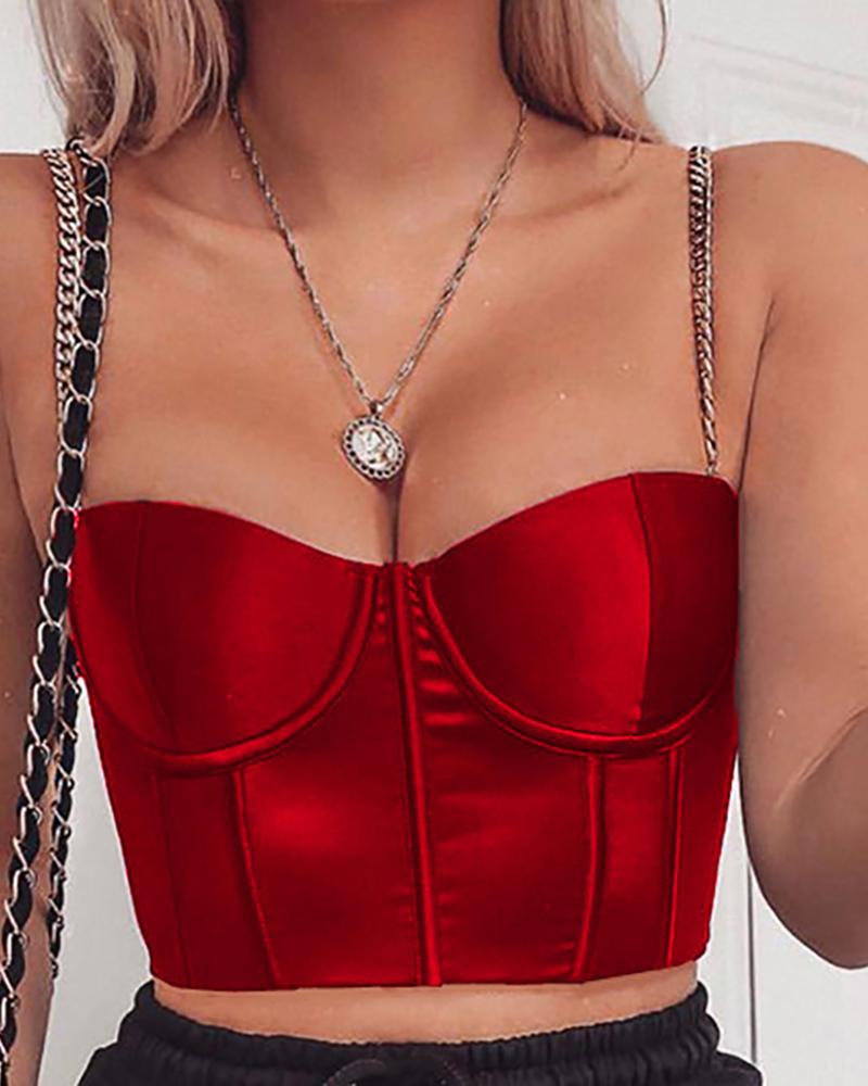 

Chain Spaghetti Strap Bodice Blouse, Red