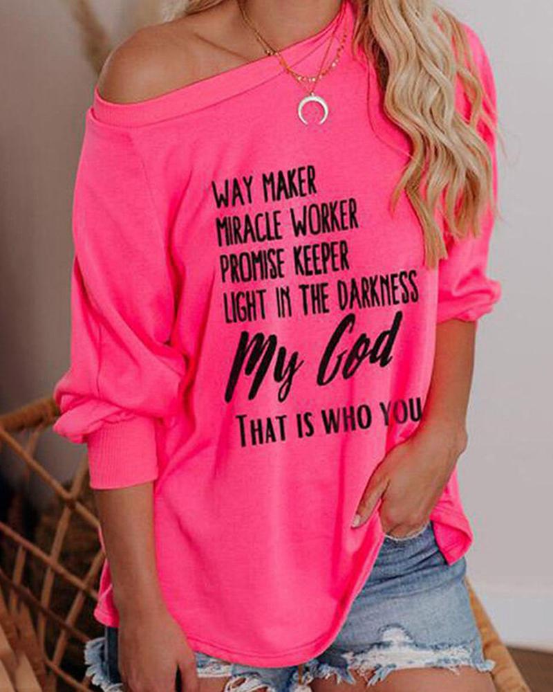 

Letter Print Long Sleeve Casual Sweatshirt, Hot pink