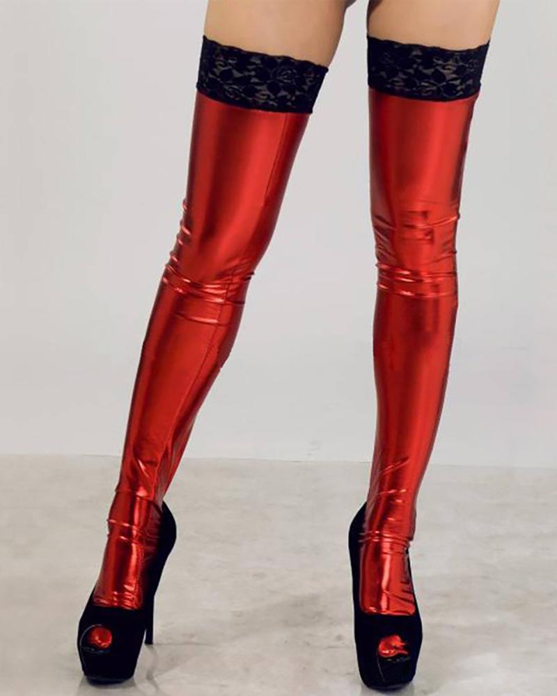 

Lace Trim Thigh Length Stokings, Red