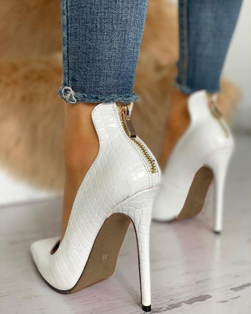 Pointed Toe Zip Detail PU Heels Online. Discover hottest trend fashion
