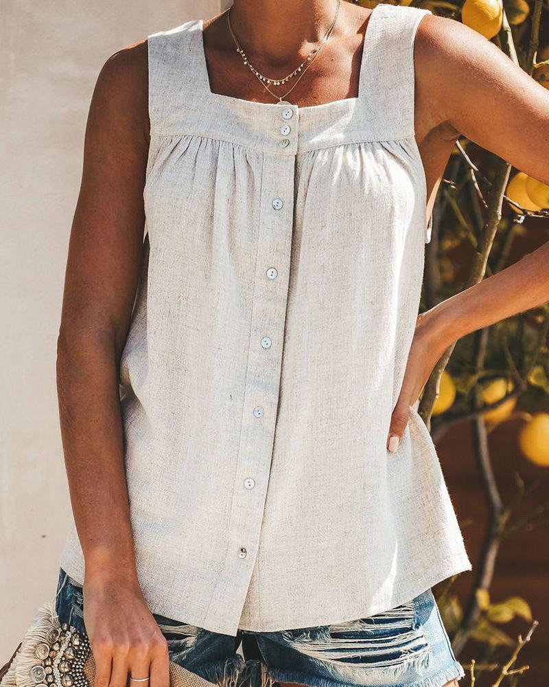 

Button Detail Tank Top, White