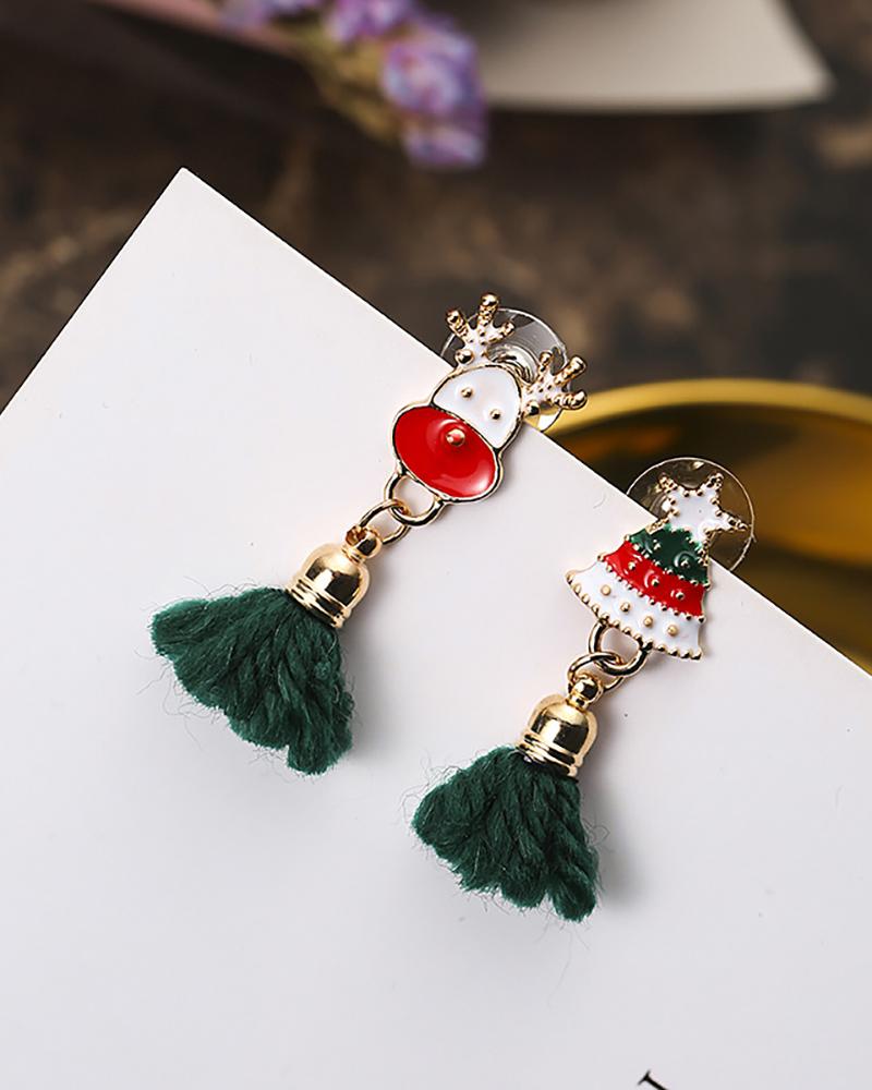 

Christmas Tree / Gift / Moose / Santa Pattern Tassel Earring, Green
