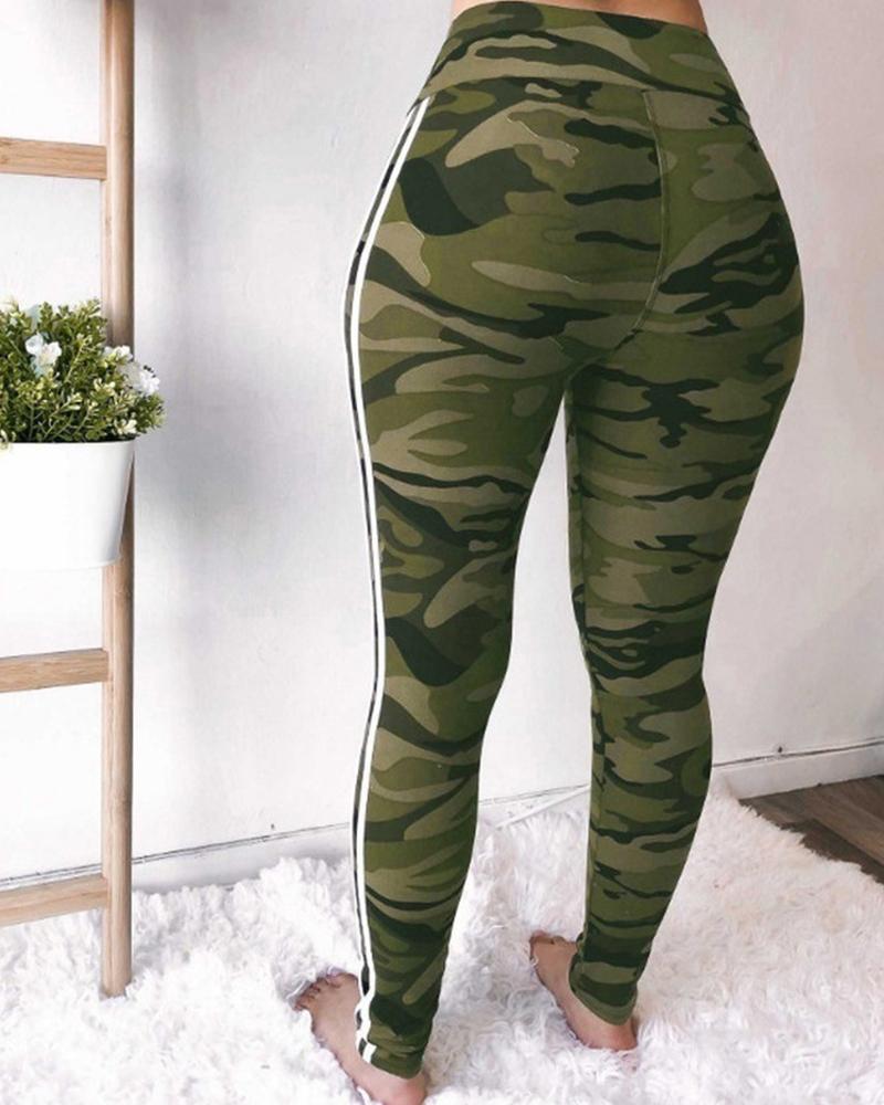 

Color Border Skinny Yoga Pants, Army green
