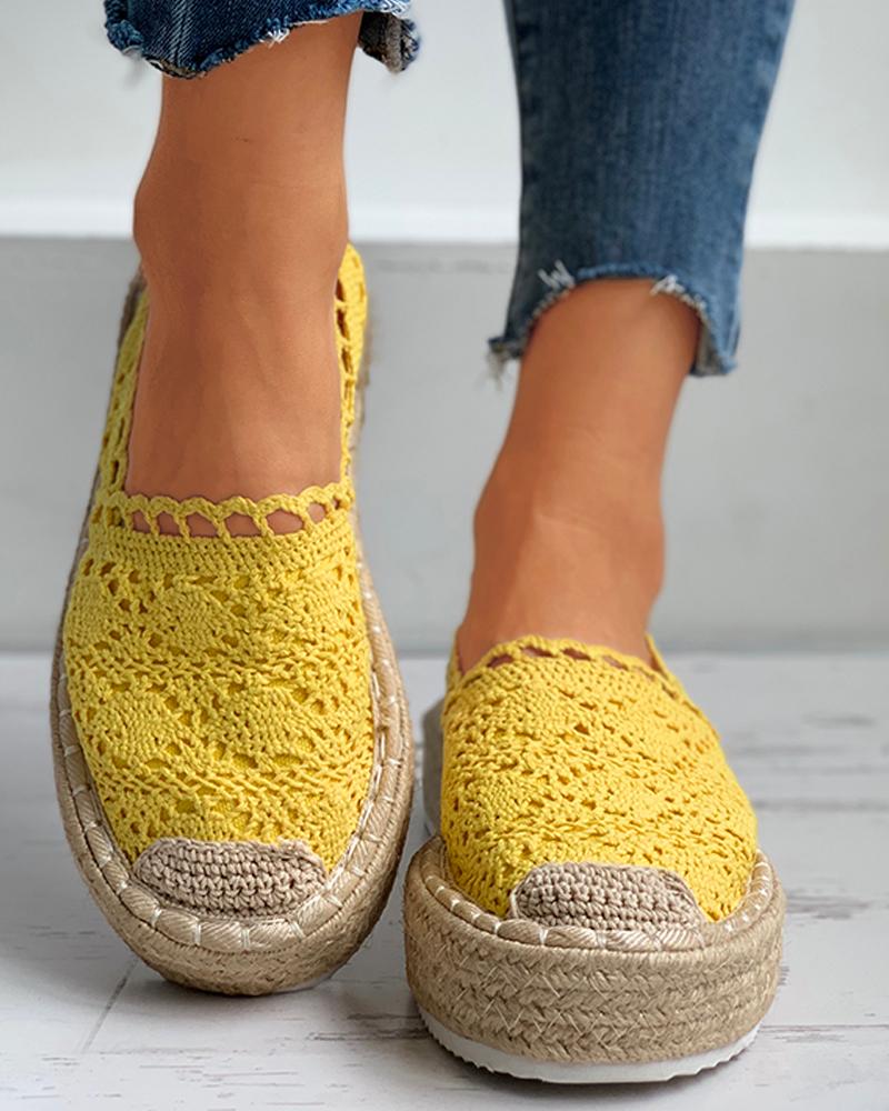 

Woven Flax Lace Casual Shoes, Yellow