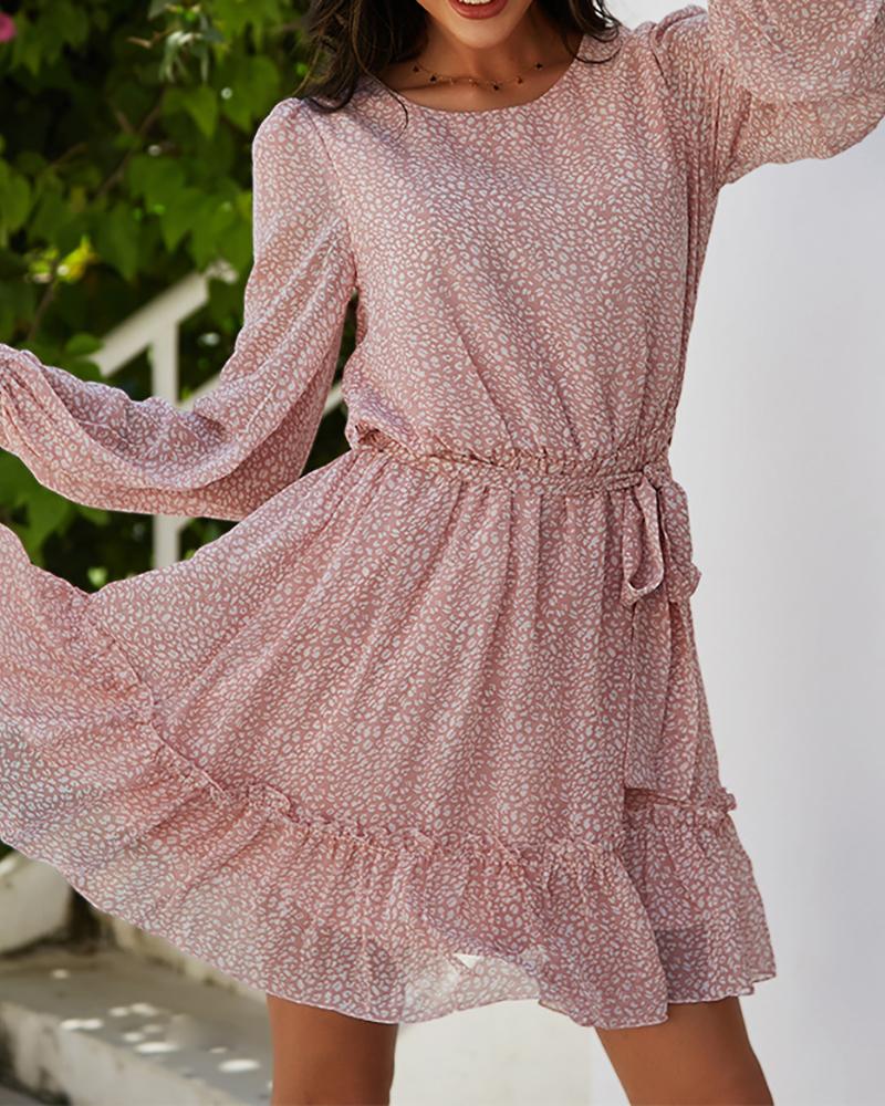 

Ditsy Floral Print Frill Hem Casual Women Dress, Pink