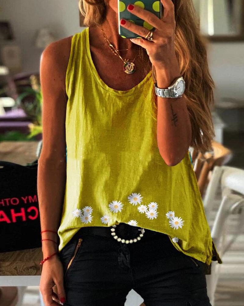 

Daisy Print Tank Top, Yellow