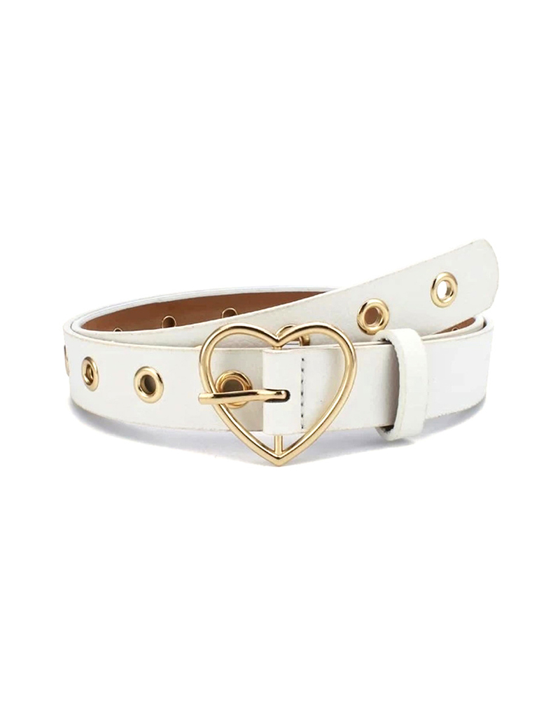 

Heart Shaped Eyelet PU Buckle Belt, White