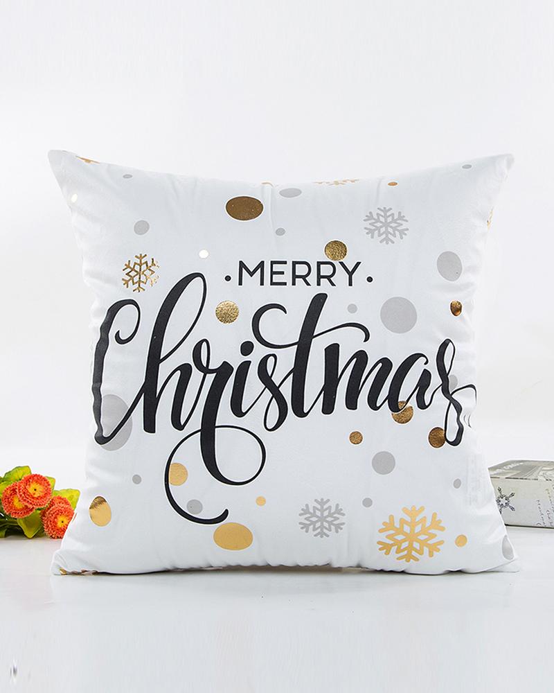 

Christmas Letter Snowflake Print Cushion Cover Without Filter, Style1
