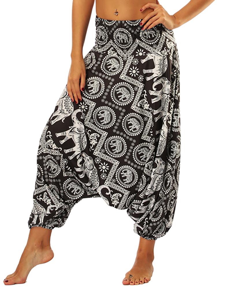 

Animal Print High Waist Wide Leg Yoga Pants, Black