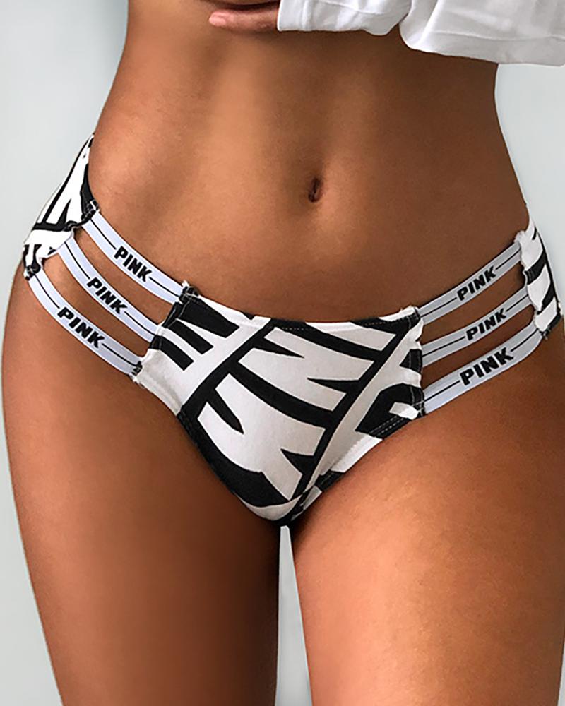 

Low Waist Letter Print Hollow-out Design Panty, White