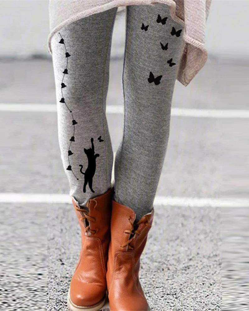 

Animal Graphic Print Skinny Leggings, Gray