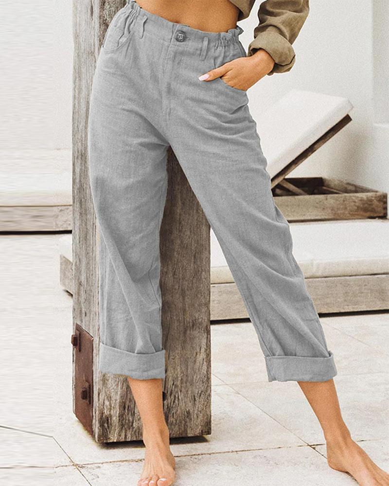 

Solid High Waist Pants, Light gray