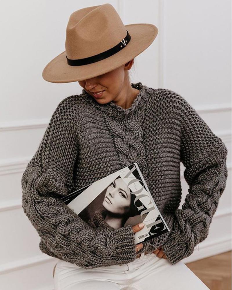 

Casual Solid V-neck Loose Sweater, Dark grey