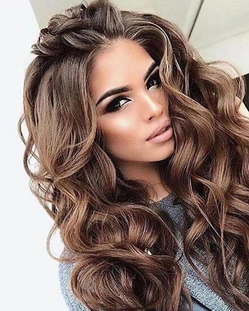 

13 Inches Synthetic Wig Curly Middle Part Wig Very Long Brown Synthetic Hair Women's Classic Exquisite Fluffy Brown