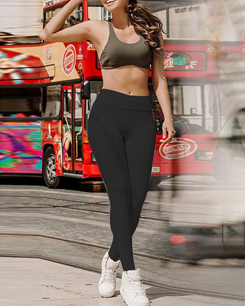 

Pocket Design High Waist Ruched Yoga Pants, Black