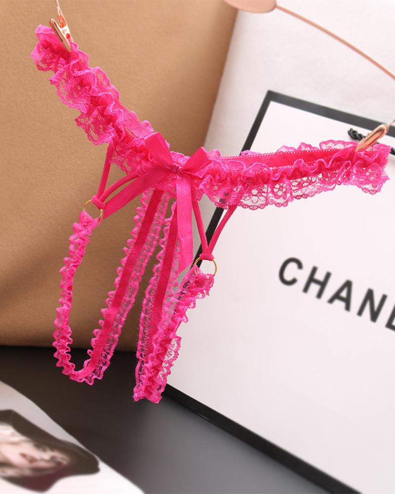 

Solid Lace Skinny T-string Panties, Hot pink