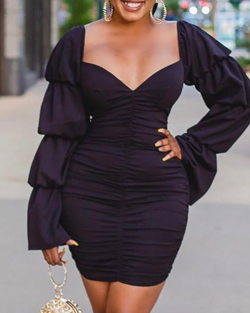 

Ruched Long Sleeve Bodycon Dress, Black