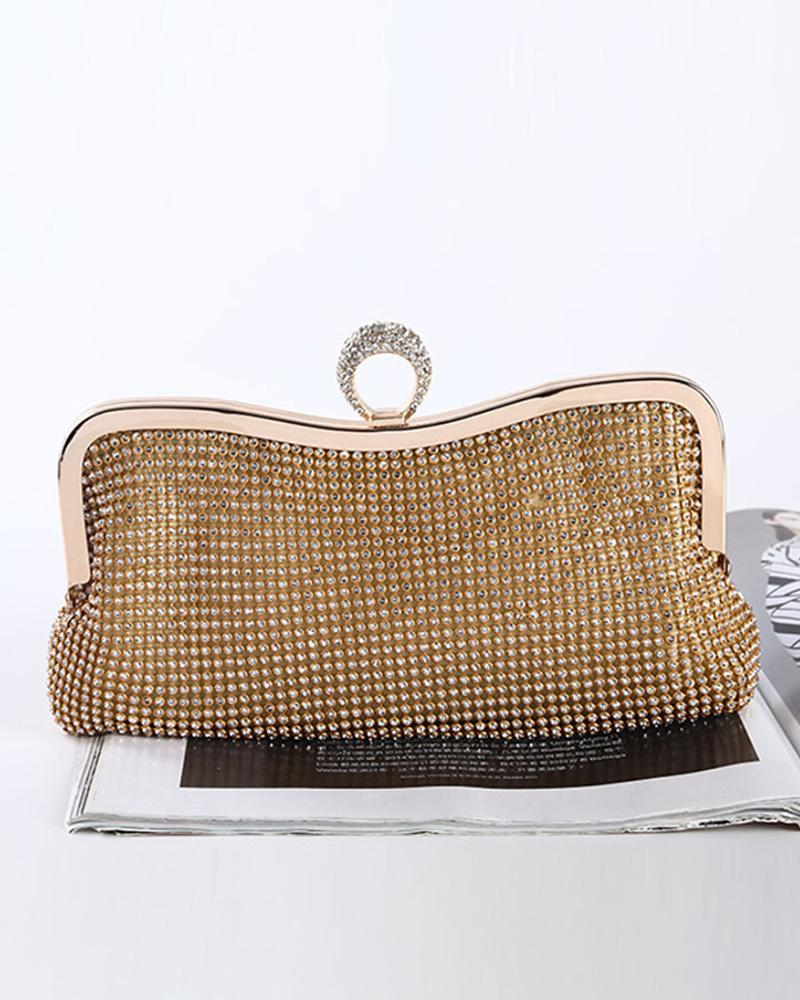 

Studded O-Ring Evening Handbag Clutch Bag, Gold