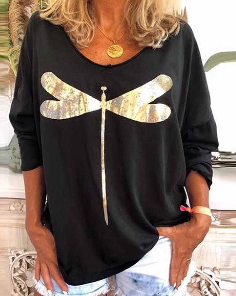 

Sequin Dragonfly Long Sleeve Top, Black