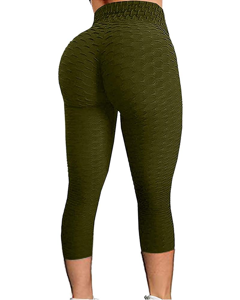 

High Waisted Textured Tummy Control Butt Lifting Yoga Pants, Green