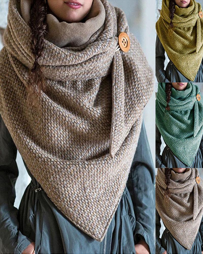 

Plain Button Design Warm Scarf, Khaki