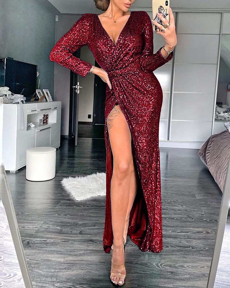 wrap ruched irregular sequin party dresses