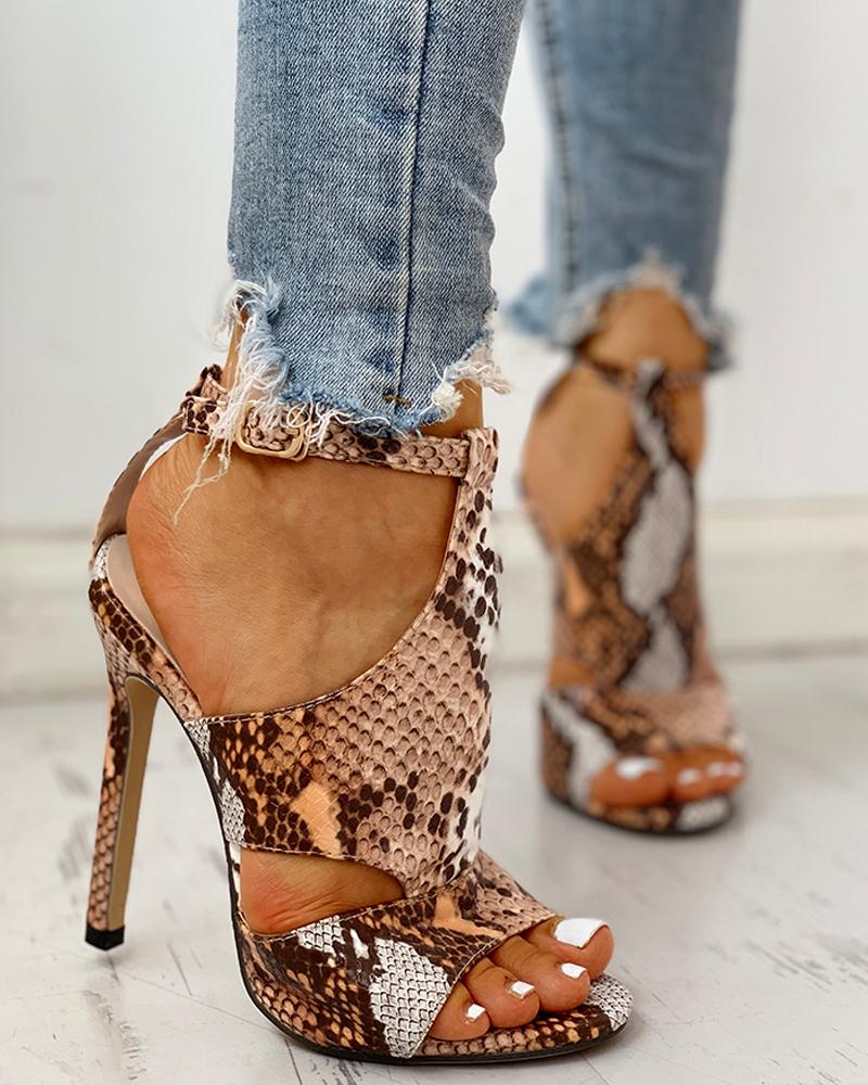 snakeskin peep toe heels